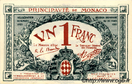 1 Franc MONACO  1920 P.05 fST+