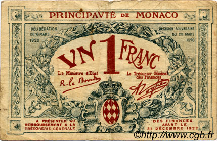 1 Franc MONACO  1920 P.05 F