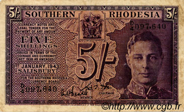 5 Shillings SOUTHERN RHODESIA  1943 P.08 F
