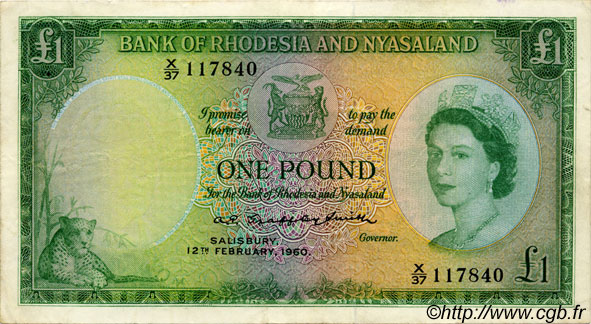 1 Pound RHODESIA AND NYASALAND (Federation of)  1960 P.21a VF+