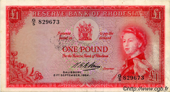 1 Pound RHODESIEN  1964 P.25 fVZ