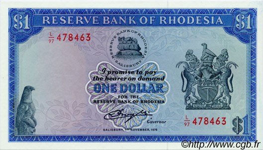 1 Dollar RHODESIA  1976 P.30b q.FDC