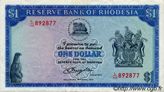 1 Dollar RHODESIA  1978 P.34c q.SPL