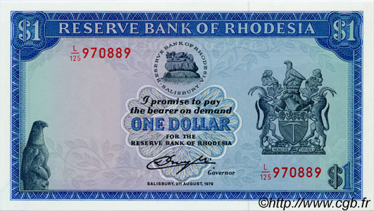 1 Dollar RHODESIA  1979 P.38 UNC