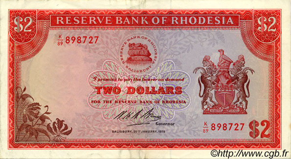 2 Dollars RHODESIEN  1975 P.31b SS