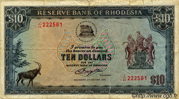 10 Dollars RHODESIA  1979 P.41a B