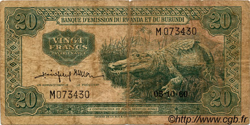 20 Francs RWANDA BURUNDI  1960 P.03 RC