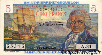 5 Francs Bougainville SAINT PIERRE E MIQUELON  1946 P.22 AU