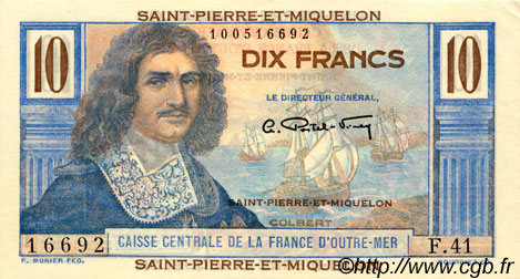 10 Francs Colbert SAINT PIERRE E MIQUELON  1946 P.23 AU