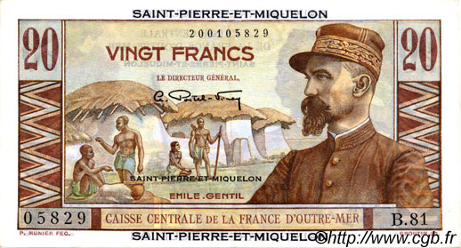 20 Francs Émile Gentil SAN PEDRO Y MIGUELóN  1946 P.24 EBC