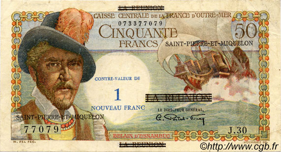 1 NF sur 50 Francs Belain d Esnambuc SAINT-PIERRE UND MIQUELON  1960 P.30b fVZ