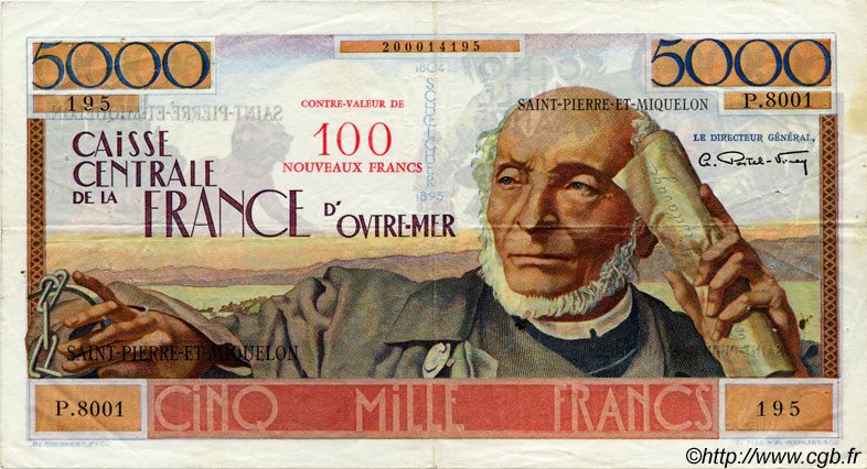 100 NF sur 5000 Francs



 SAINT PIERRE E MIQUELON  1960 P.35 BB