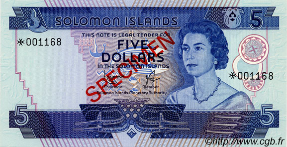 5 Dollars Spécimen SOLOMON ISLANDS  1979 P.06s-Cs1 UNC