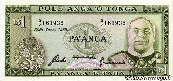 1 Pa anga TONGA  1989 P.19b SC+