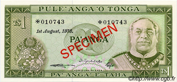 1 Pa anga Spécimen TONGA  1976 P.19s - CS1 UNC