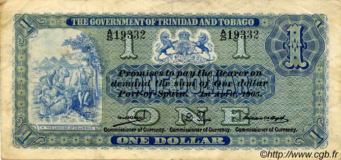 1 Dollar TRINIDAD and TOBAGO  1905 P.01b VF
