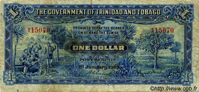 1 Dollar TRINIDAD Y TOBAGO  1929 P.03 BC