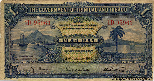 1 Dollar TRINIDAD and TOBAGO  1939 P.05b F