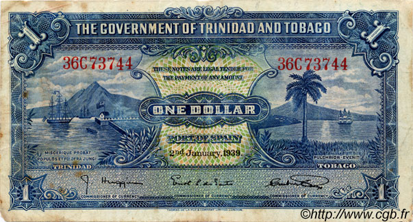 1 Dollar TRINIDAD and TOBAGO  1939 P.05b VF