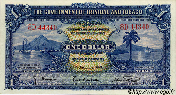 1 Dollar TRINIDAD Y TOBAGO  1939 P.05b EBC a SC