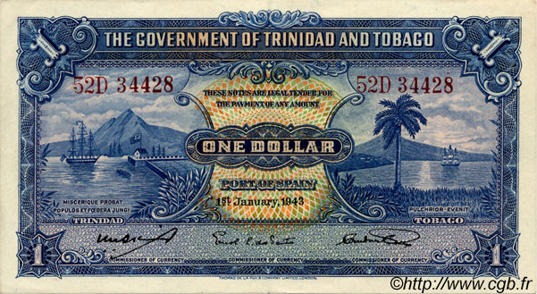 1 Dollar TRINIDAD Y TOBAGO  1943 P.05c MBC+