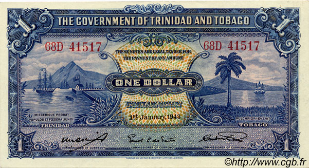 1 Dollar TRINIDAD and TOBAGO  1943 P.05c AU