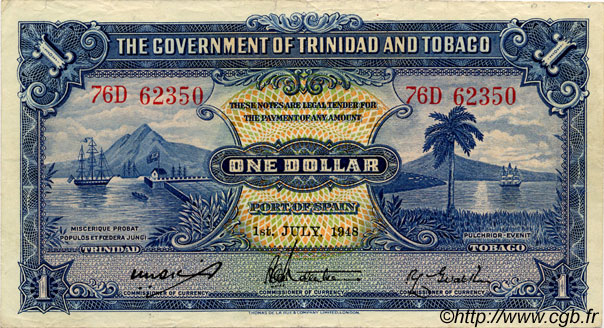 1 Dollar TRINIDAD UND TOBAGO  1948 P.05d SS