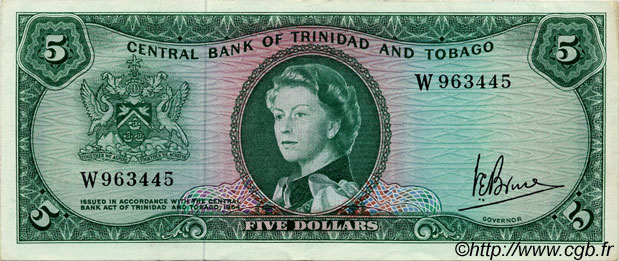 5 Dollars TRINIDAD E TOBAGO  1964 P.27c q.SPL