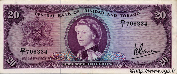 20 Dollars TRINIDAD E TOBAGO  1964 P.29c q.SPL