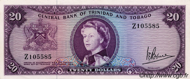20 Dollars TRINIDAD UND TOBAGO  1964 P.29c VZ to fST