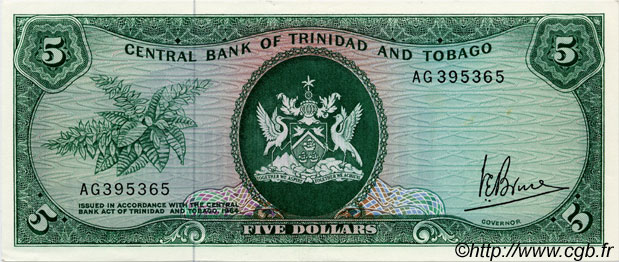 5 Dollars TRINIDAD UND TOBAGO  1977 P.31a fST