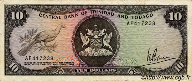10 Dollars TRINIDAD Y TOBAGO  1977 P.32a BC+