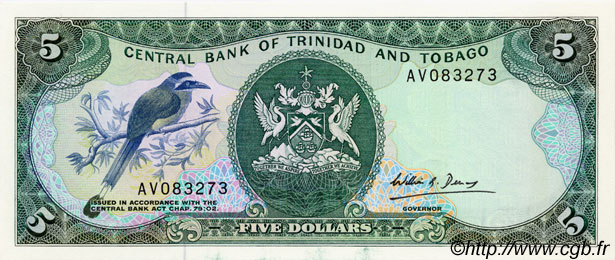 5 Dollars TRINIDAD and TOBAGO  1985 P.37b UNC-