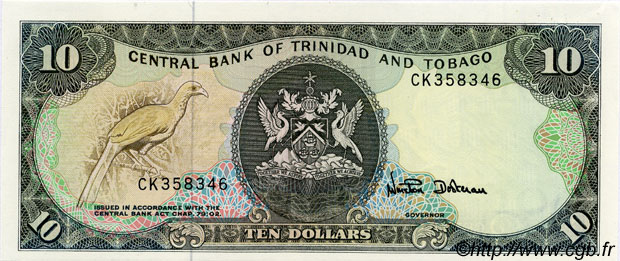 10 Dollars TRINIDAD Y TOBAGO  1985 P.38d FDC
