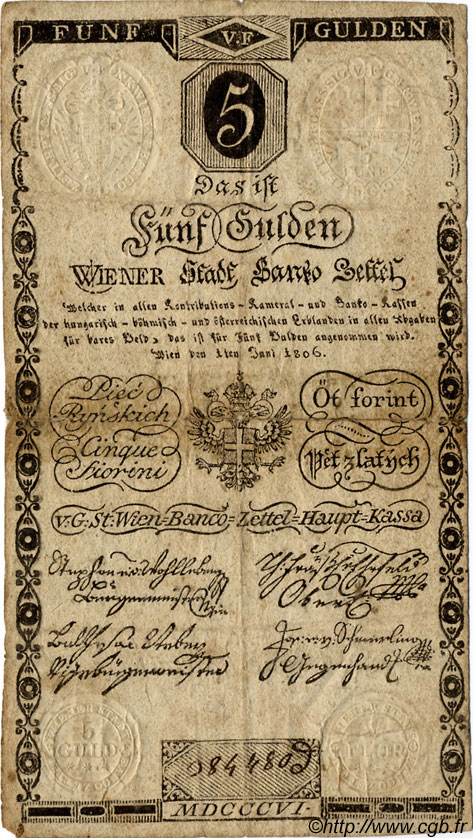 5 Gulden AUSTRIA  1806 P.A038 F