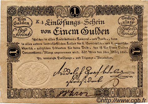 1 Gulden AUSTRIA  1811 P.A044 MBC+