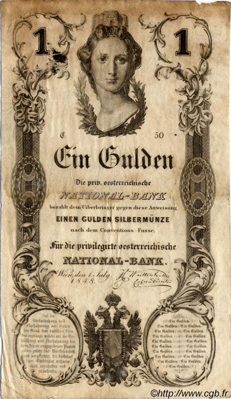1 Gulden AUSTRIA  1848 P.A081 F+