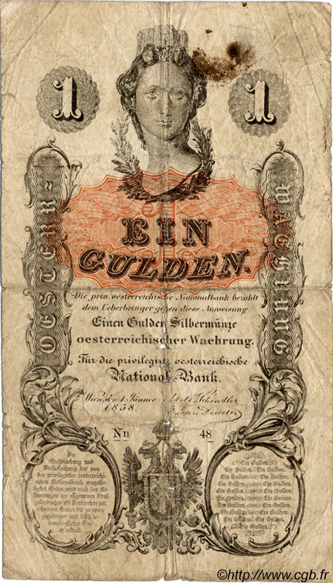 1 Gulden AUSTRIA  1858 P.A084 RC+