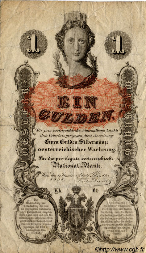 1 Gulden AUSTRIA  1858 P.A084 BC