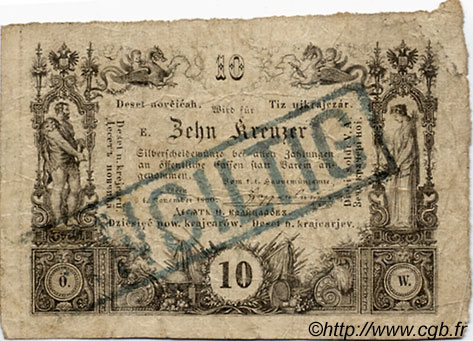 10 Kreuzer AUSTRIA  1860 P.A093a q.MB