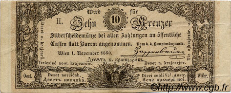 10 Kreuzer AUSTRIA  1860 P.A094 VF+