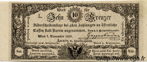 10 Kreuzer AUSTRIA  1860 P.A094 AU