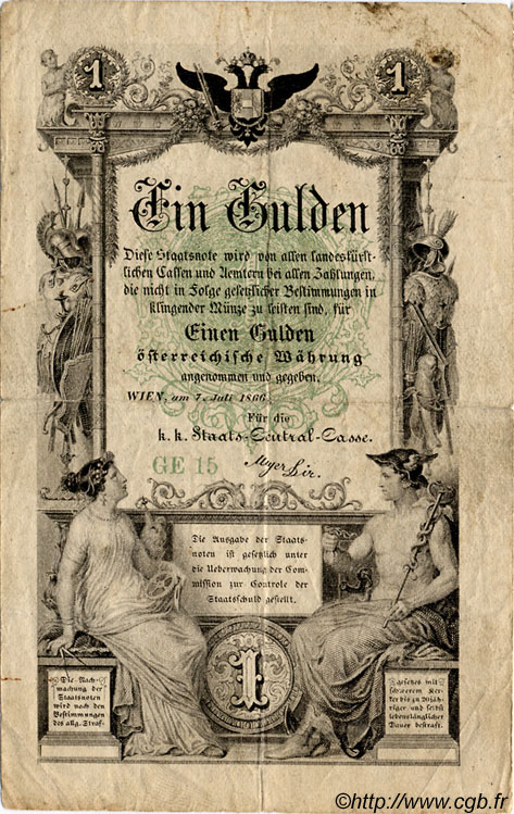 1 Gulden AUSTRIA  1866 P.A150 F