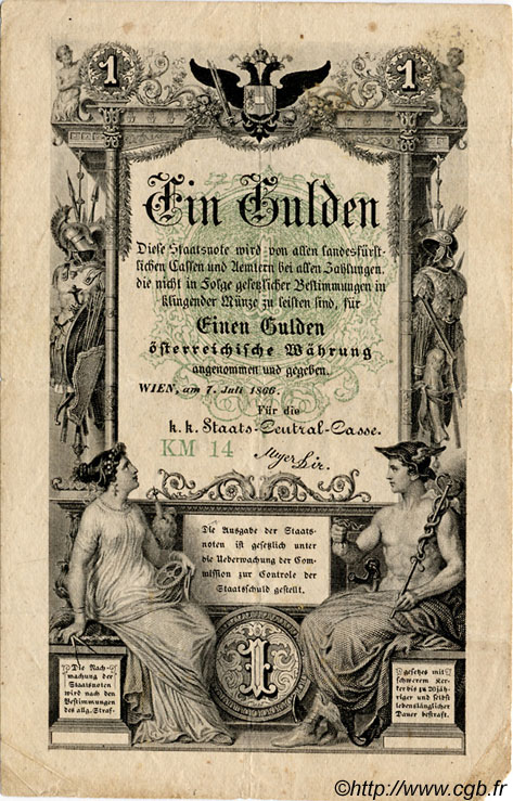 1 Gulden AUSTRIA  1866 P.A150 MBC