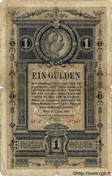 1 Gulden AUSTRIA  1882 P.A153 B