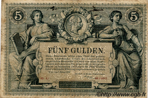 5 Gulden AUSTRIA  1881 P.A154 F+