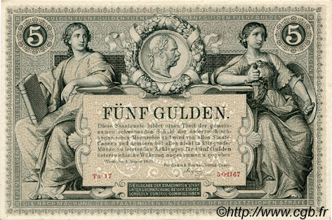 5 Gulden AUSTRIA  1881 P.A154 AU