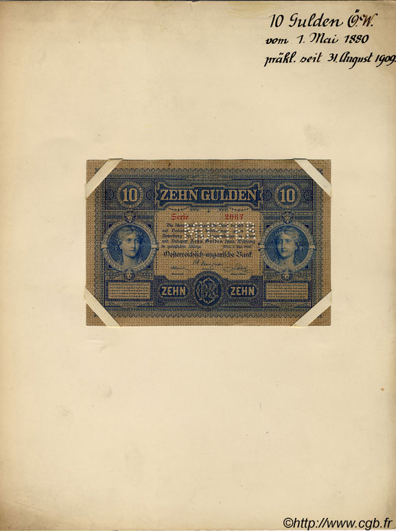 10 Gulden Spécimen AUSTRIA  1880 P.001s EBC