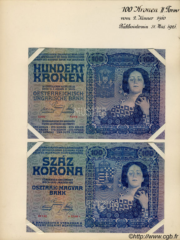 100 Kronen Spécimen ÖSTERREICH  1910 P.011s fST