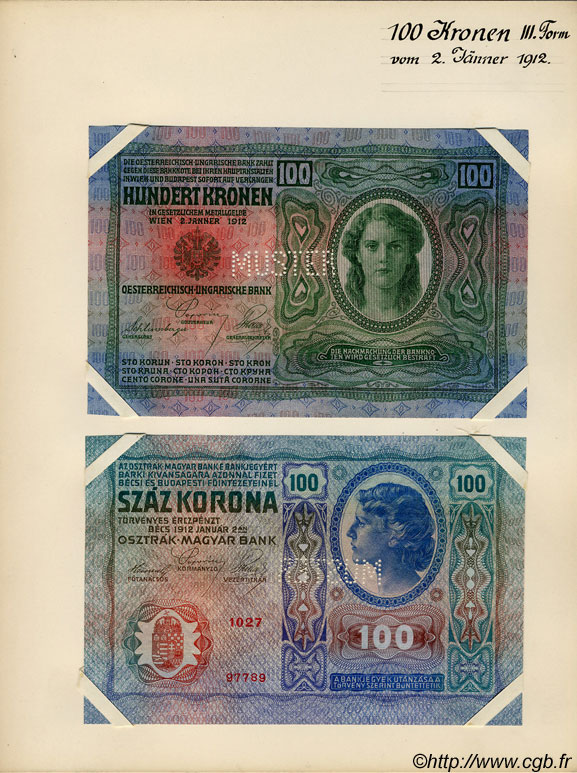 100 Kronen Spécimen AUSTRIA  1912 P.012s SC